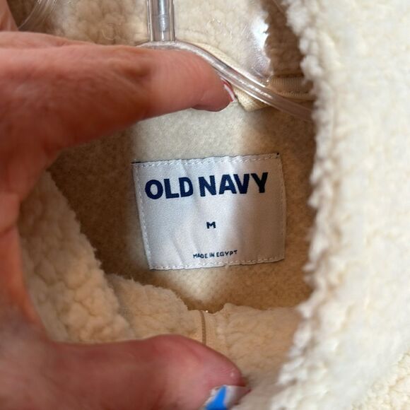 Old Navy Sherpa Teddy Bear Cream Quarter Zip Sweater. Size Medium. Unisex. - Picture 4 of 6